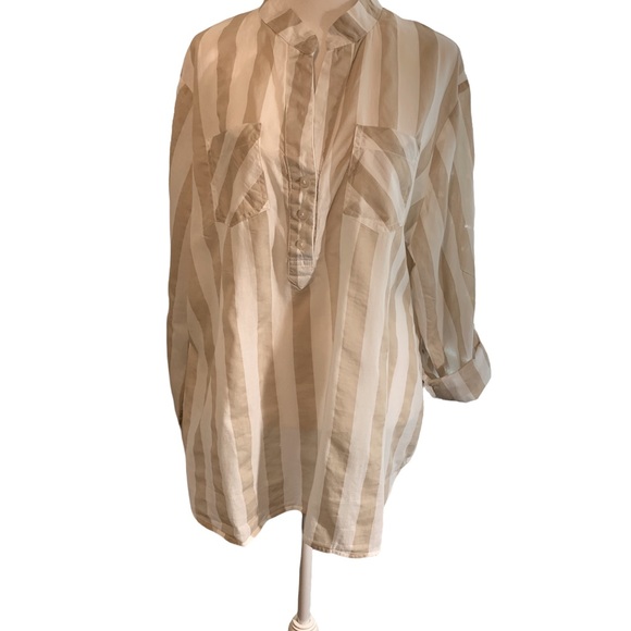 EDEN & OLIVIA LADIES L/ S TAN & WHITE BLOUSE - Picture 3 of 7